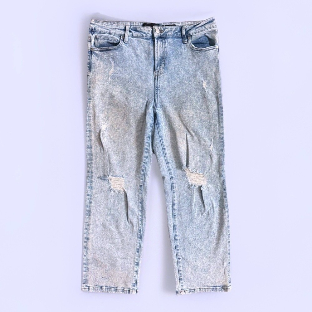 Kendall & Kylie The Iconic High Rise Straight  Distressed Acid Wash Jeans 11/30
